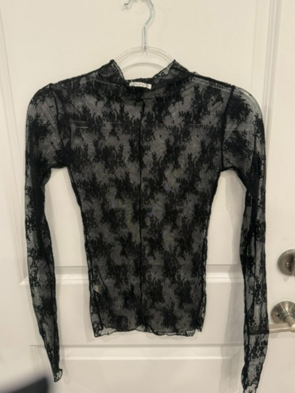 Free People Black Sheer Lace Long Sleeve Top